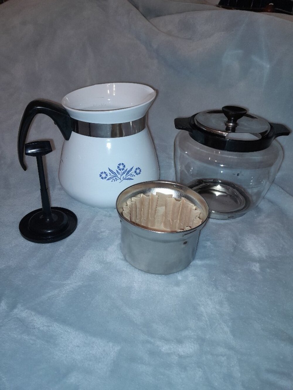 Corning Ware Vintage Blue Cornflower 8 Cup Drip-O-Lator Coffee Maker